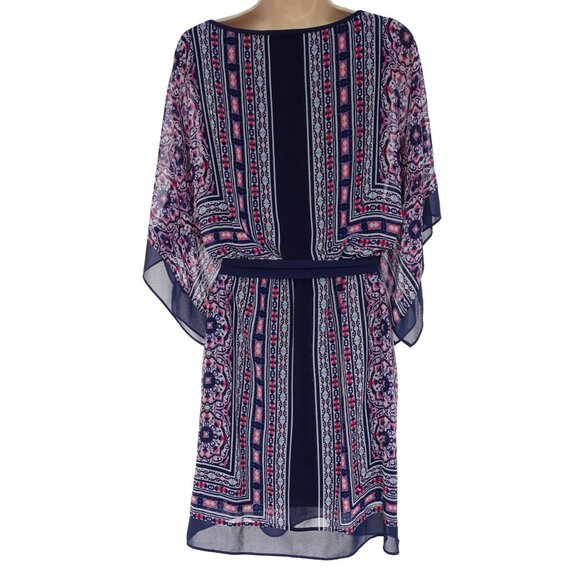 Dressbarn Chiffon Mixed Print‎ Kimono Sleeve Dress with Tie Size 14W 1X Plus - Picture 2 of 9